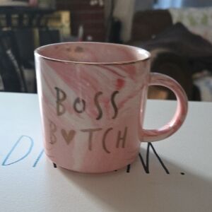 Pink 'Boss B♥tch' Ceramic Coffee Mug - Decorative Pink Marble Mug